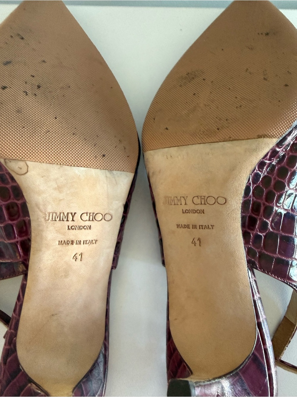 Jimmy Choo Burgundy Croc Embossed Slingback Pointed Toe Heels Sz 41 (10/10.5) - Picture 4 of 6